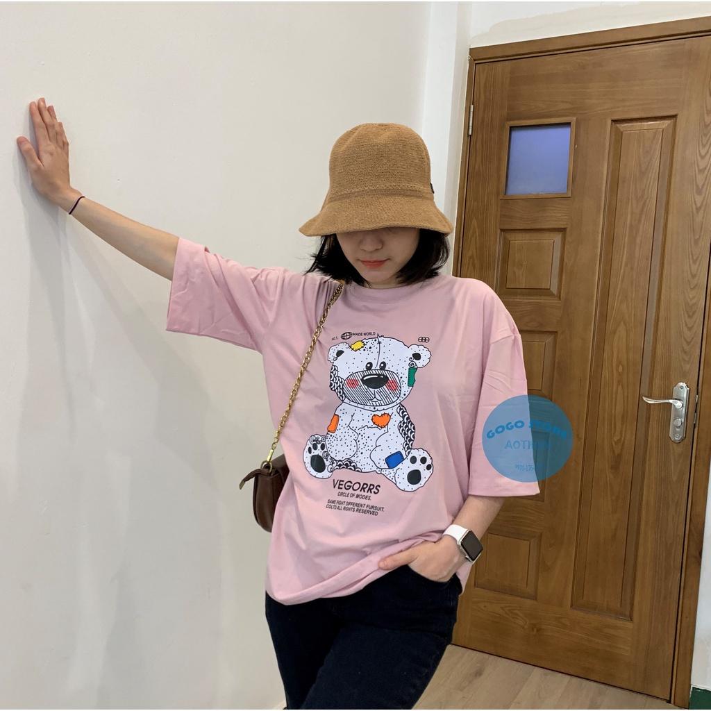 Áo thun unisex tay ngắn nam nữ hồng in gấu-MS16
