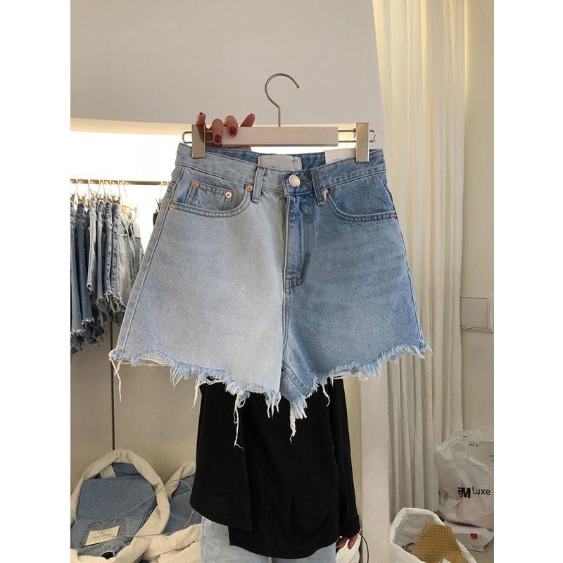 Quần Short Denim Dáng Chữ a Ống Rộng Lưng Cao Màu Sắc Tương Phản Có Size Lớn Cho Nữ
