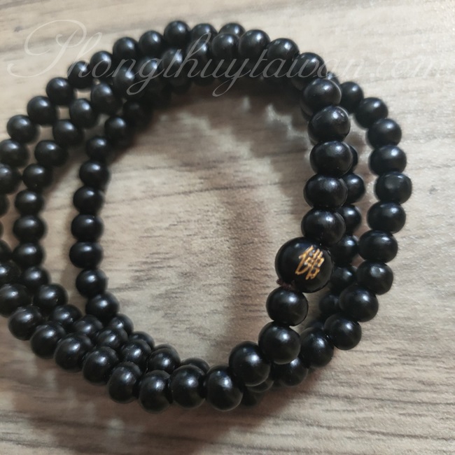 Vòng tay Chuỗi hạt Phong Thủy " Phật " 108 hạt đen 6mm kèm hộp
