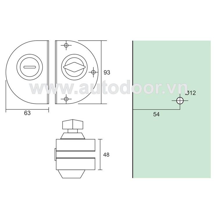 Khóa cửa trượt PL100 hình bán nguyệt 1 cánh