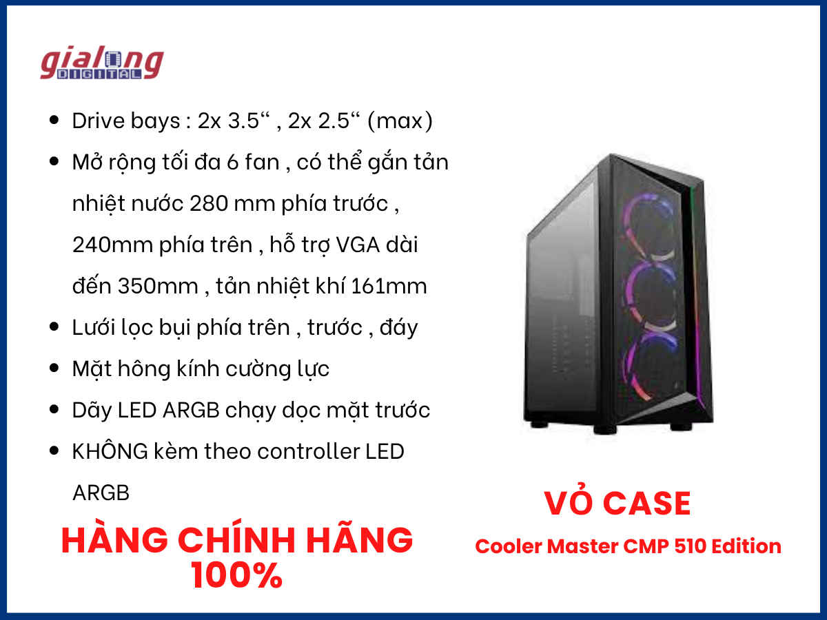 Vỏ case Cooler Master CMP 510 Edition - Hàng chính hãng