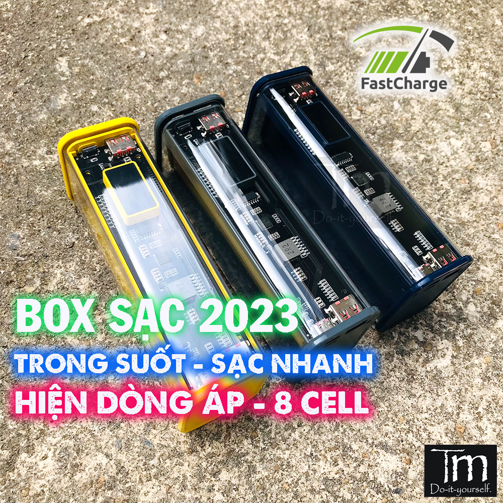 Box Sạc Dự Phòng Trong Suốt Sạc Nhanh 22.5W Hiện Dòng Áp (8 Cell 18650)