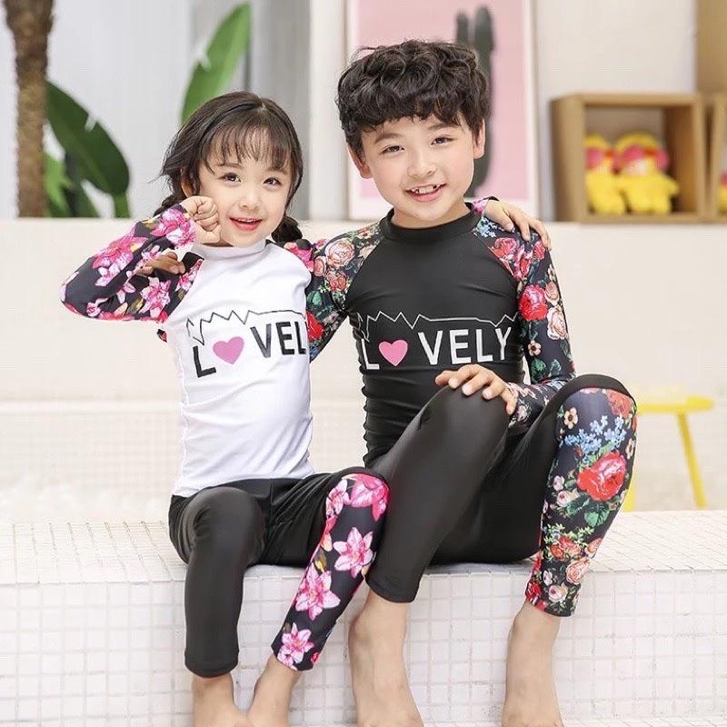 Đồ bơi dài hoa trắng hoa đen LOVELY cho bé trai bé gái