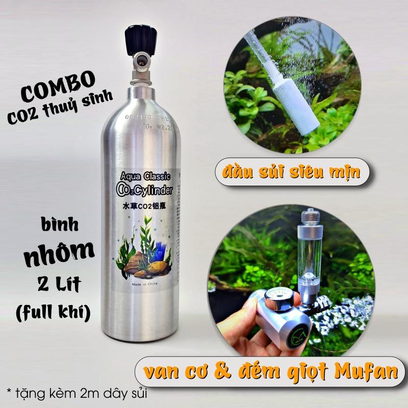 COMBO CO2 NHÔM 2 LÍT + Van Cơ & Đếm Giọt Mufan + Cốc Sủi Tuỳ Chọn || Bộ CO2 Cho Hồ Thuỷ Sinh