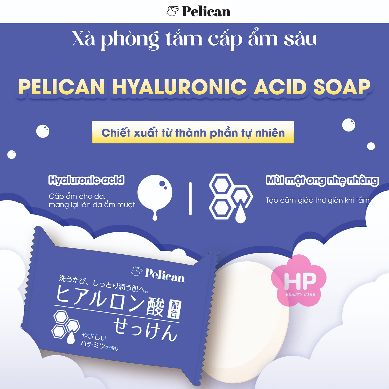 Xà Phòng Tắm Cấp Ẩm Sâu Pelican Hyaluronic Acid Soap