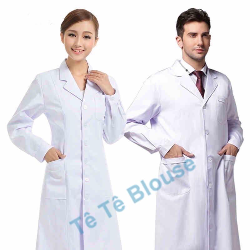 Áo Blouse vải KAKI loại dày NAM NỮ dài tay dáng ngang gối hàng cao cấp dành cho Bác sĩ, Phòng thí nghiệm
