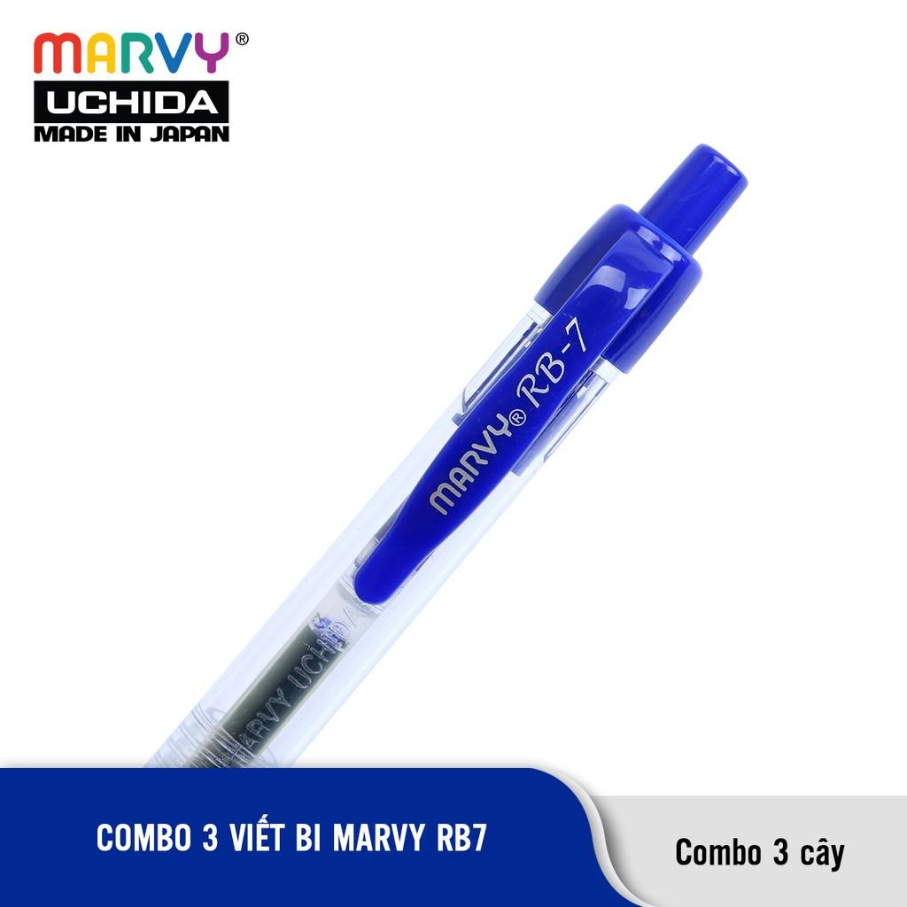 Combo 3 Bút bi bấm mực Đức MARVY RB7 ngòi 0.7 mm (xanh đỏ đen)