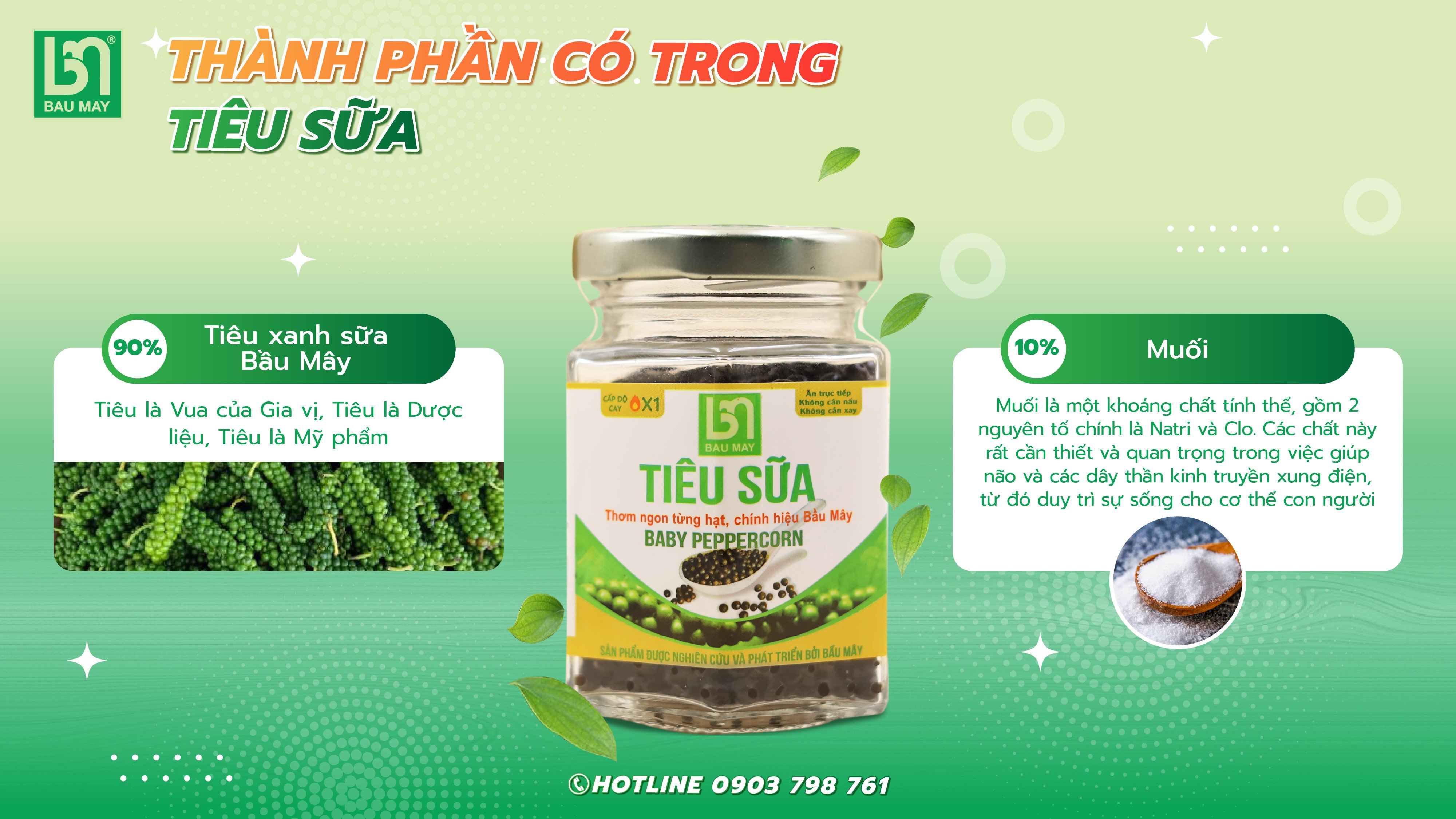 Tiêu Sữa Organic Bầu Mây 50g - Giúp kích thích vị giác, giúp ăn ngon miệng hơn, cải thiện chức năng của hệ tiêu hoá