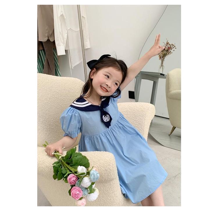 TA30214 Áo váy xanh somi có cổ Ambb V027 cho bé