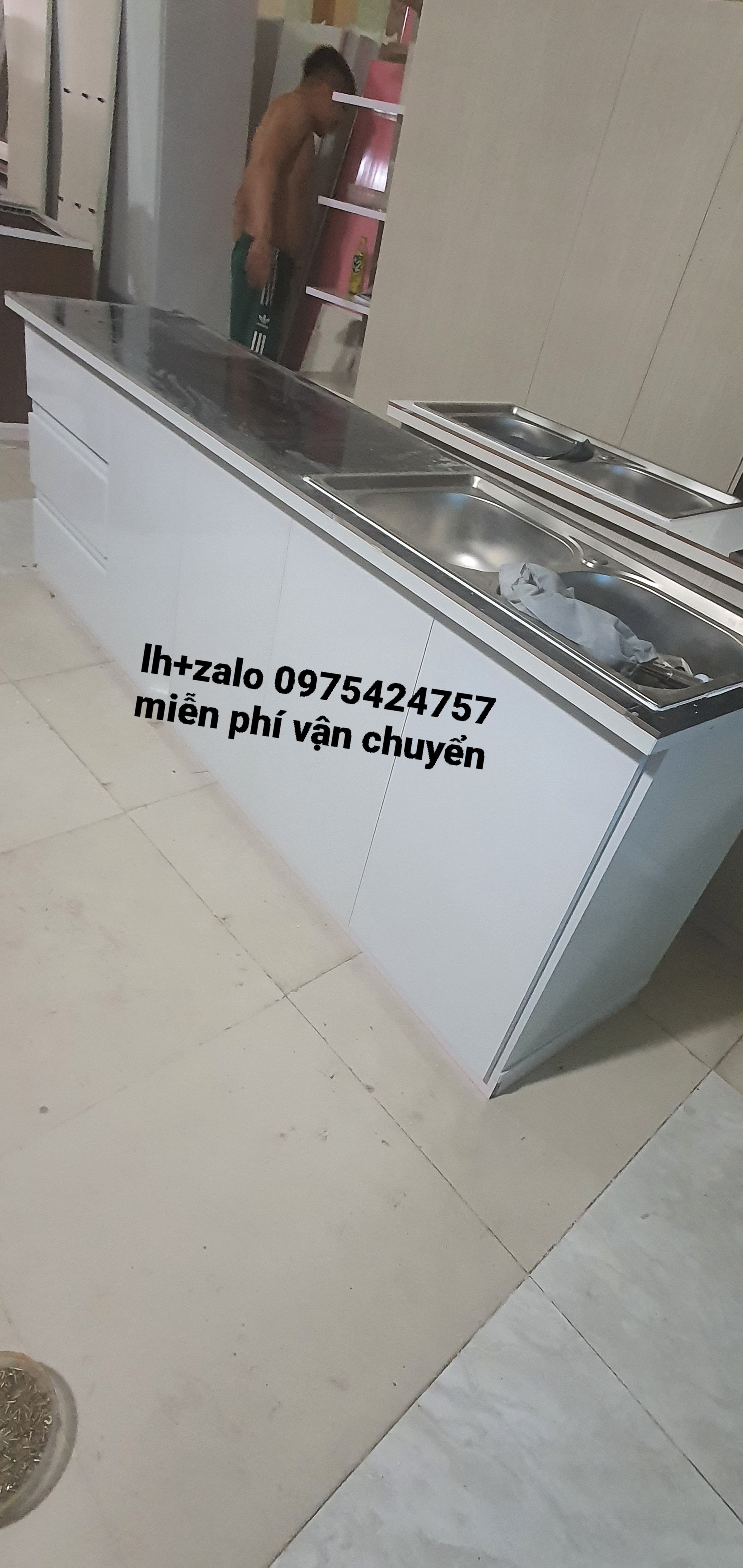 Tủ bếp sẵn 2 bồn mặt gạch nhựa đài loan