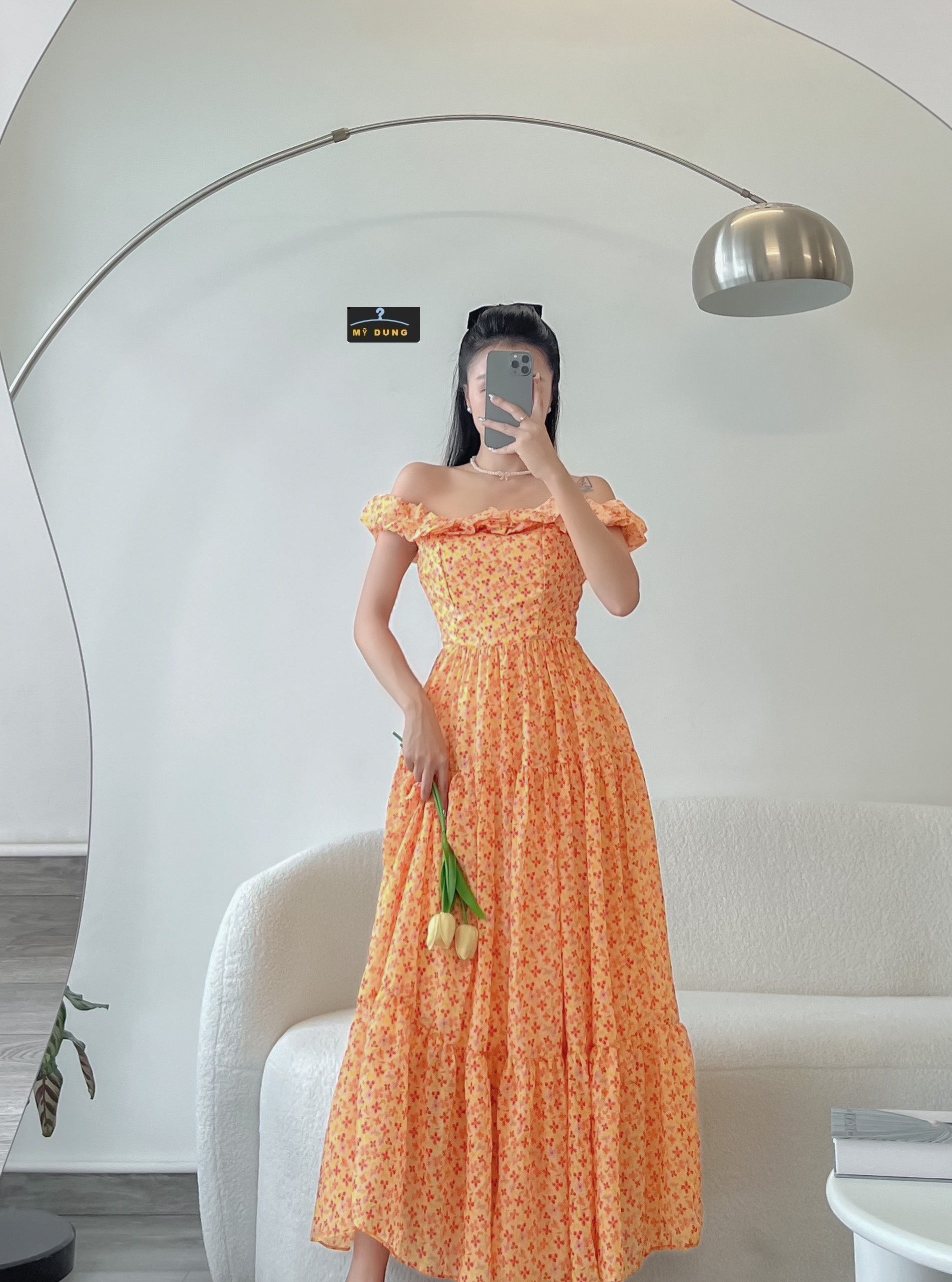 ĐẦM MAXI HOA NHÍ TRỄ VAI- NHẸ NHÀNG, NGỌT NGÀO-SANG TRỌNG, HÀNG THIẾT KẾ LOẠI 1, ĐẸP TỪ CHẤT ĐẾN FORM. SỜ VÀO CÁI LÀ MÊ LIỀN