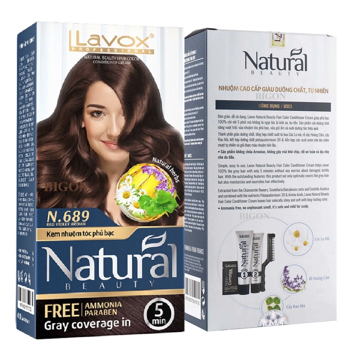 Kem Nhuộm Phủ Bạc Cao Cấp Siêu Dưỡng, Tự Nhiên Lavox N.689 - Red Violet Brown