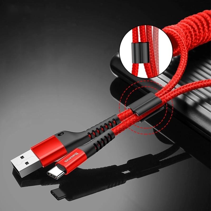 Cáp sạc dây xoắn Baseus đầu Type C - Fish Eye Spring Data sạc nhanh 2A chiều dài linh động - Hàng Chính Hãng
