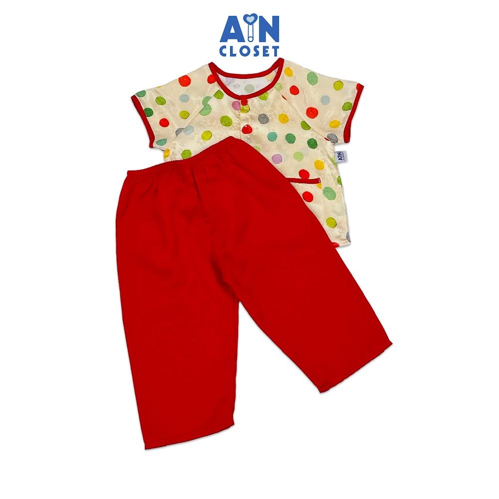 Bộ quần áo Bà Ba Dài tay ngắn bé gái họa tiết Bi Nhiều Màu Lụa Đỏ - AICDBGI4SOWV - AIN Closet