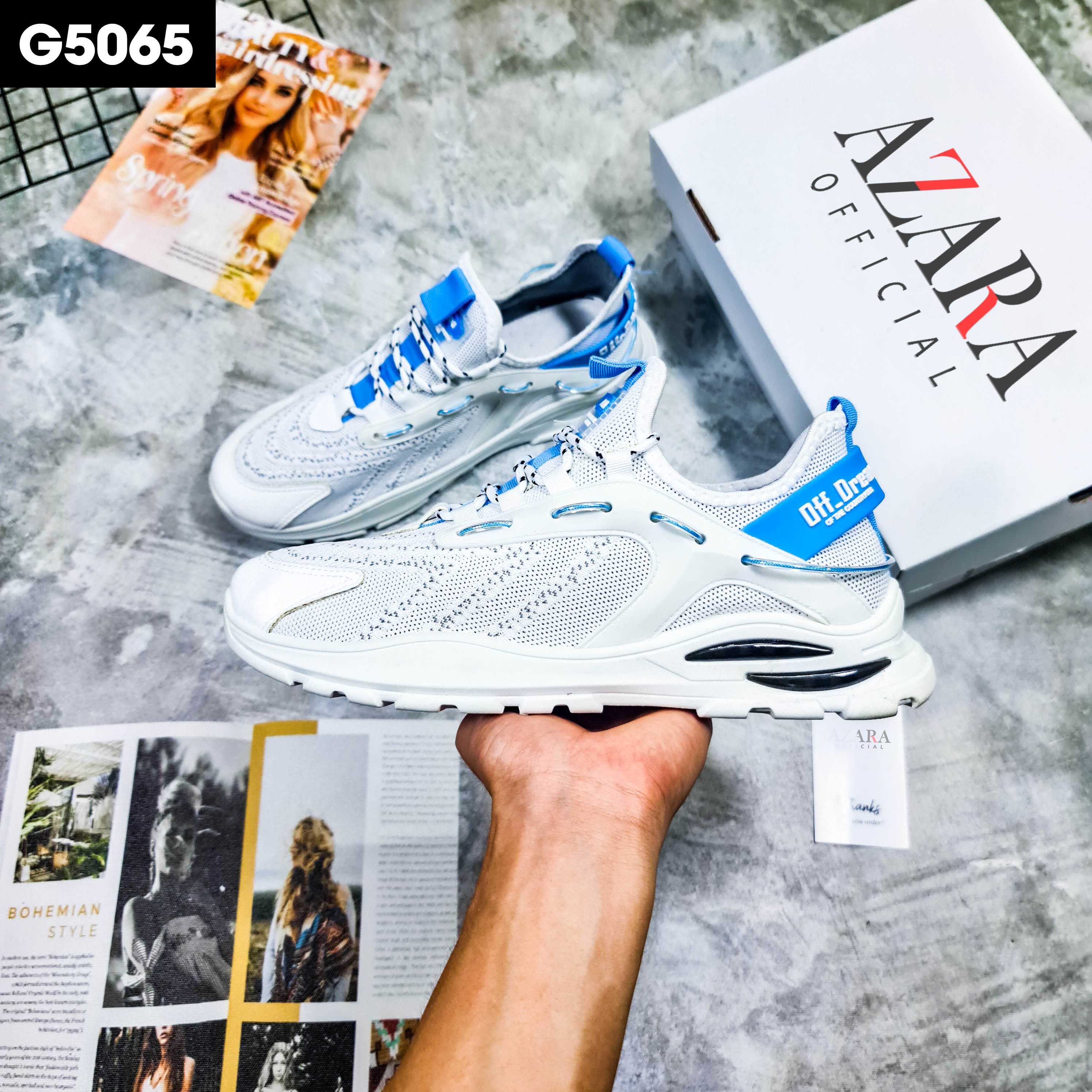 Giày Thể Thao Nam AZARA - Giày Sneaker Màu Xanh -  Đen - Trắng, Giày Chạy Bộ Thể Thao, Êm Chân - G5060