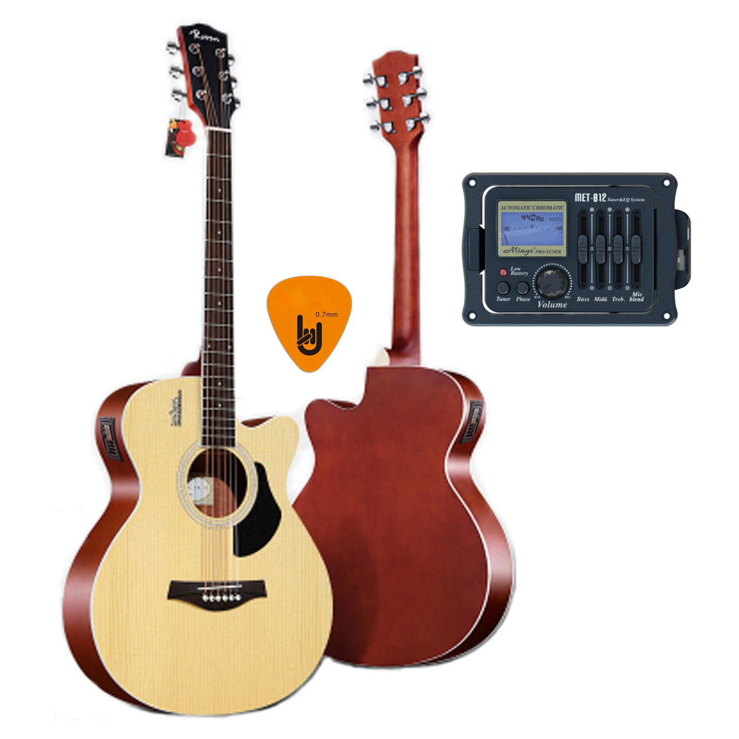 [Gắn EQ] Đàn Guitar Acoustic Rosen G11 Màu Gỗ Dáng A và EQ Mings AGA MET-B12 (Đàn đã gắn sẵn EQ) - Phân Phối Chính Hãng - Kèm móng gẩy DreamMaker