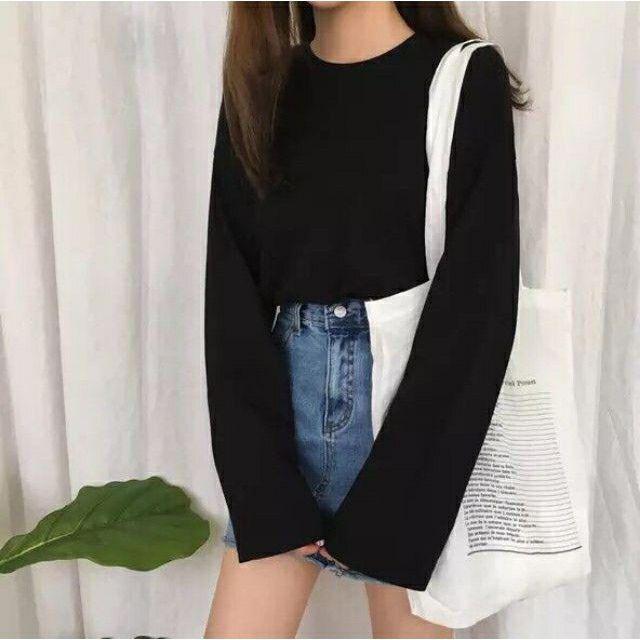 Áo thun trơn tay dài form rộng