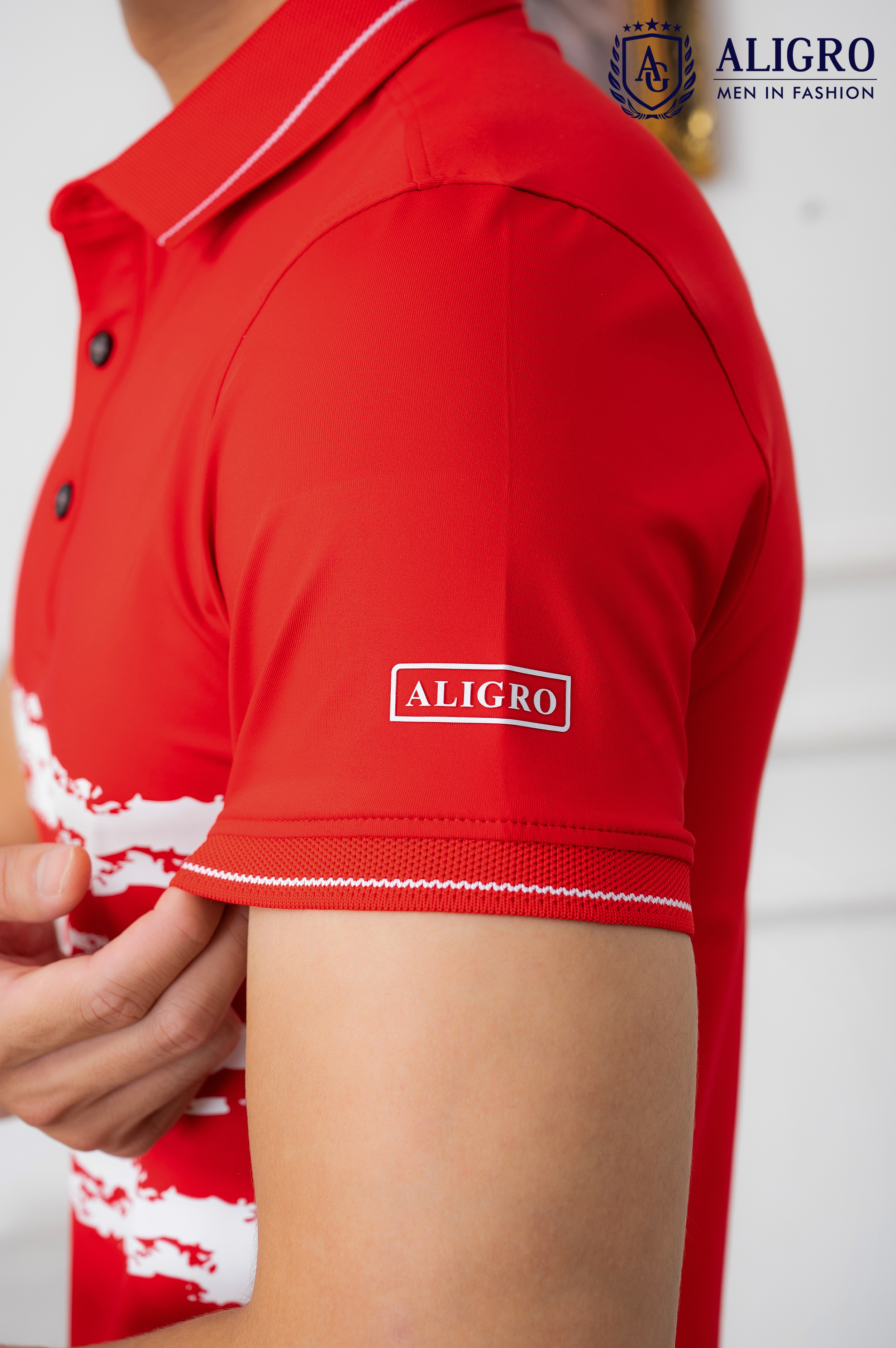 Áo Polo đỏ phối kẻ ngang Aligro ALGPLO71