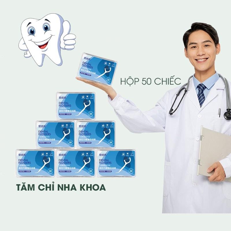 Set 50 Cây Tăm Chỉ Nha Khoa Vệ Sinh Răng Miệng, Hộp Chỉ Nha Khoa Làm Sạch Mảng Bám,  An Toàn, Sạch Sẽ, Tiện Lợi. Kingler 7035