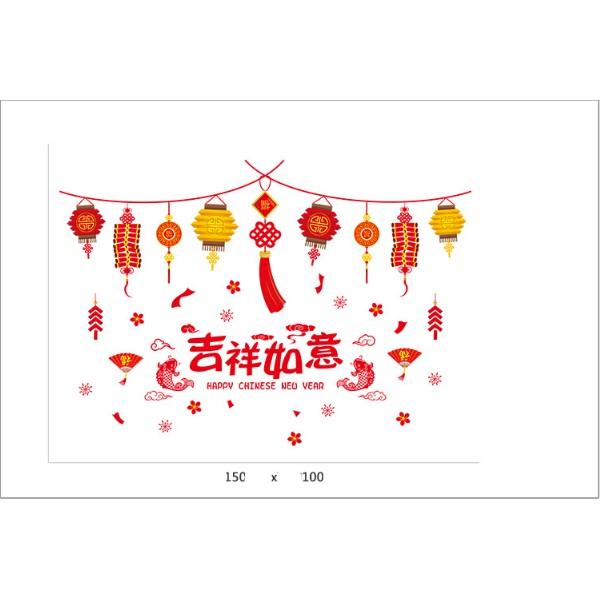 Decal trang trí tết - Dây Lồng đèn Vàng Đỏ