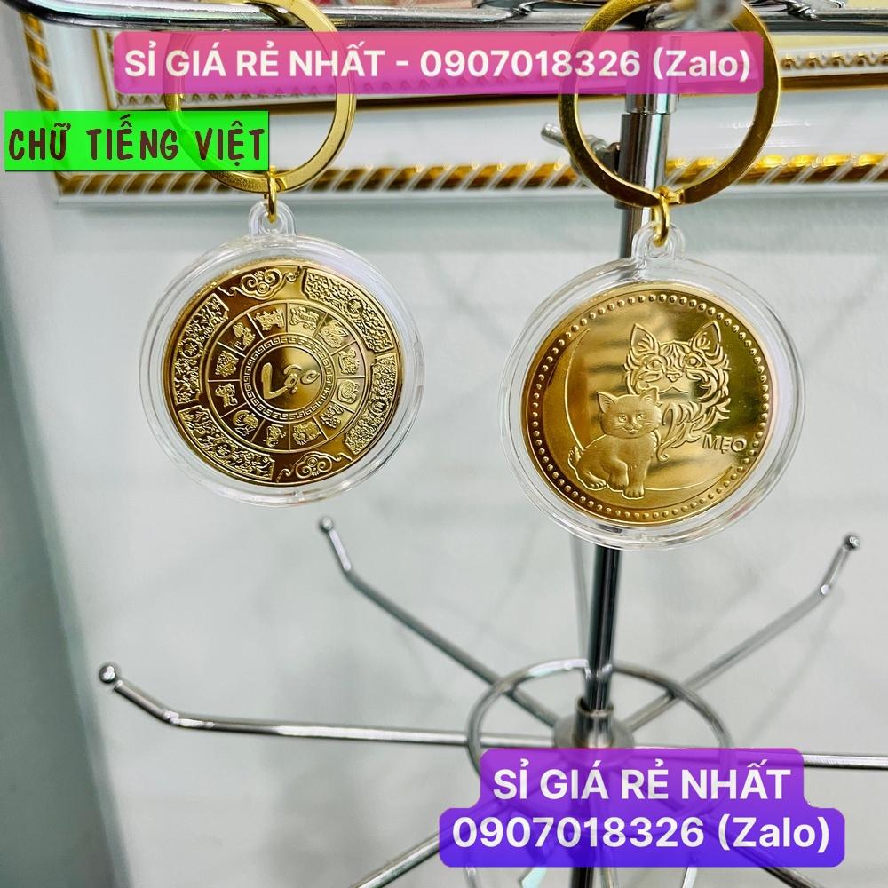 Móc Khóa Đồng Tiền Xu Con Mèo Mạ Vàng Quà tặng May Mắn Lì Xì Tết NELI