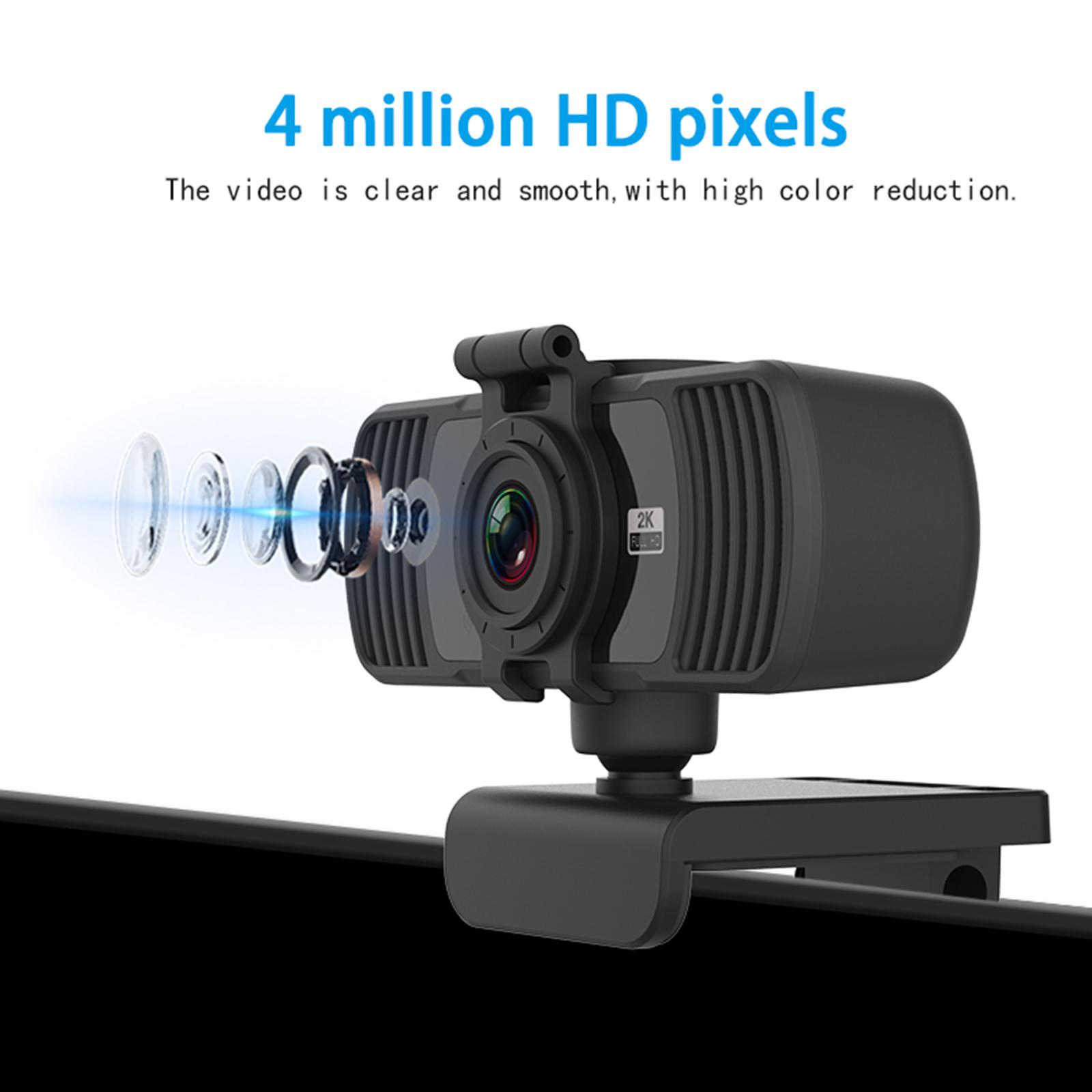 Webcame with Microphone Privacy Cover, 2K HD USB Web Camera PC Webcam with 360 Degree Rotation,Flexible Rotatable Clip for Recording, Streaming C6