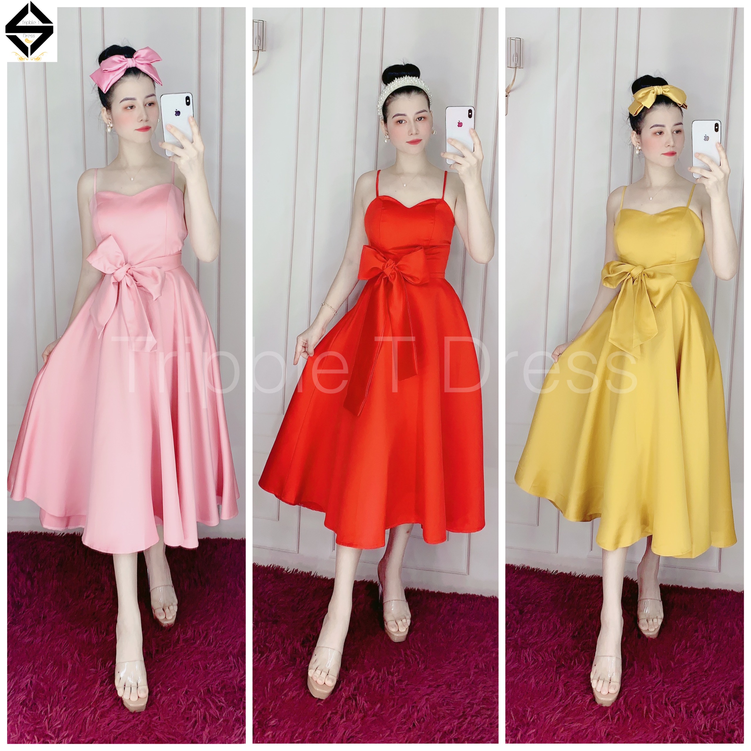 Đầm xoè dự tiệc 2 dây hở lưng mặc được 2 kiểu TRIPBLE T DRESS - size M/L - MS107Y