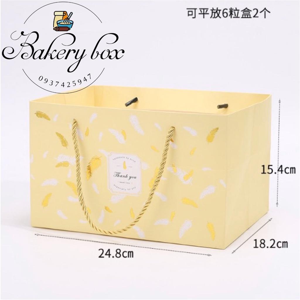10 Set | Hộp Túi Giấy 6 Bánh Trung Thu Lá Ánh Vàng 80gr - 125gr
