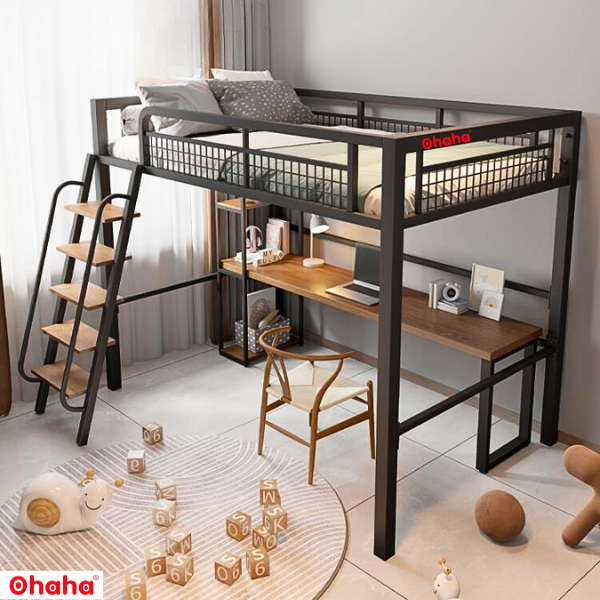 [Kèm Ảnh Thực Tế - Miễn phí vận chuyển &amp; Lắp đặt] GIƯỜNG TẦNG THÔNG MINH KHUNG SẮT CÓ BÀN HỌC OHAHA - GTS001