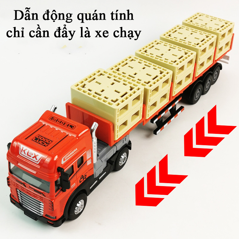 Đồ chơi xe vận tải sơ mi rơ móc kèm nhiều thùng hàng đầu hợp kim có nhạc và đèn dài 38 cm