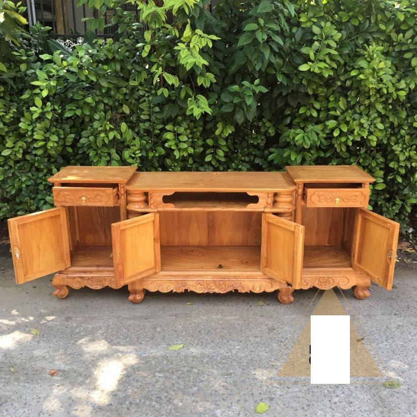 Kệ tivi gỗ gõ đỏ mẫu cột nho chạm 2m tùng cúc trúc mai Nội Thất