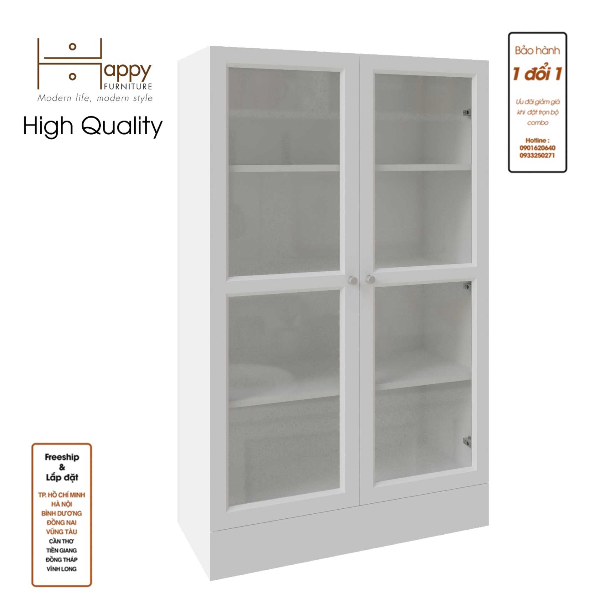 [Happy Home Furniture] SCANDINA, Kệ sách 4 tầng cửa kính - 2 cánh mở, 81cm x 36cm x 132cm ( DxRxC), KSA_044