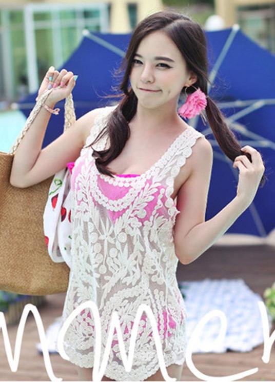 Áo ren lưới 3 lỗ thời trang đi biển, dáng lửng sexy | AR002