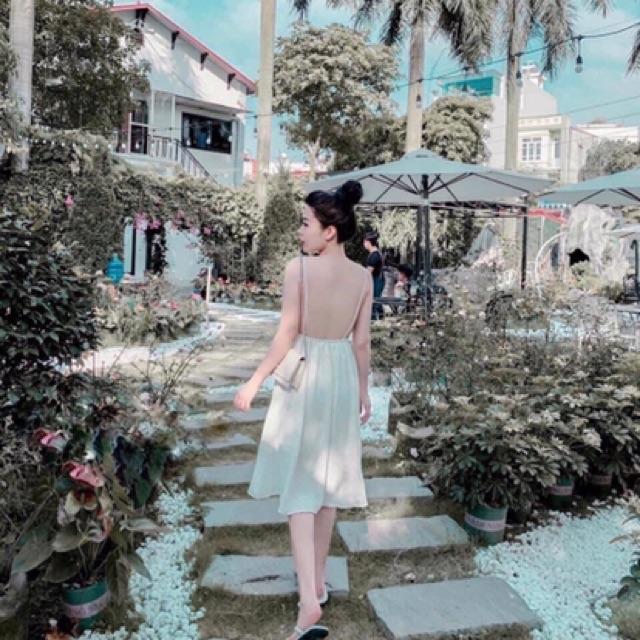 Đầm đũi xoè 2 dây cài nút có mút ngực xinh lung linh