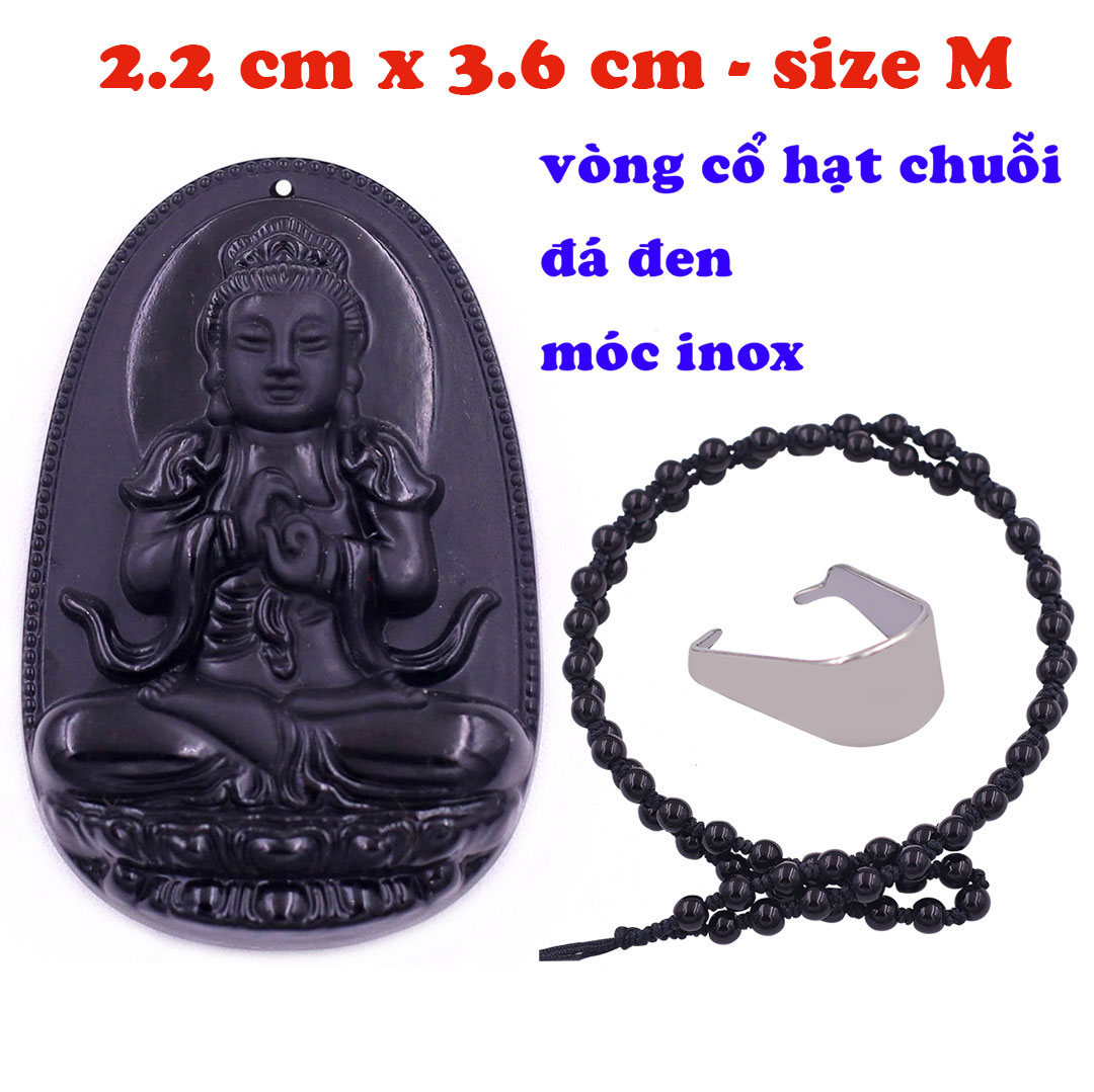 Mặt Phật Đại nhật như lai đá thạch anh đen 3.6 cm kèm vòng cổ hạt chuỗi đá đen - mặt dây chuyền size M, Mặt Phật bản mệnh