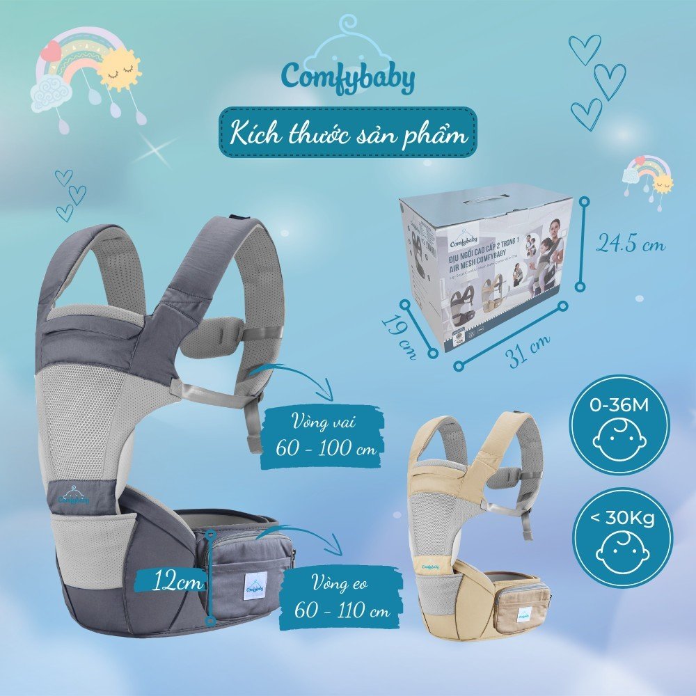 Địu ngồi cao cấp 4 tư thế  2 trong 1 Comfybaby CF818