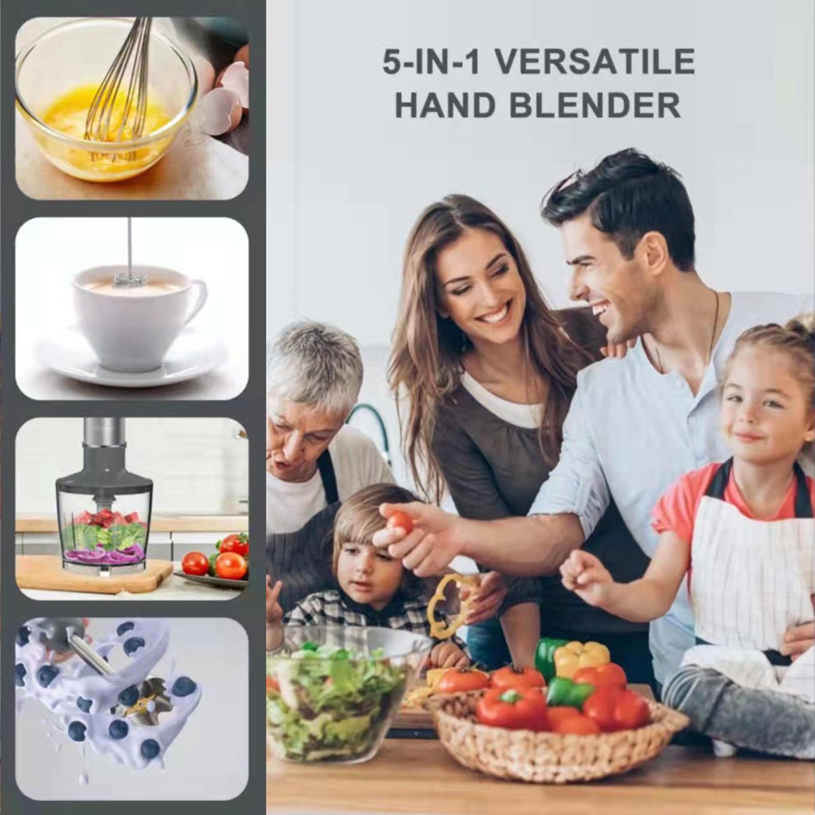 Hand Blender Stick Blender Milk Frother Egg Whisk with 500ml Food Grinder/ 600ml Container