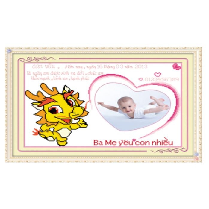Tranh thêu chữ thập 12con giáp khung hình cho bé-Con Rồng chưa thêu
