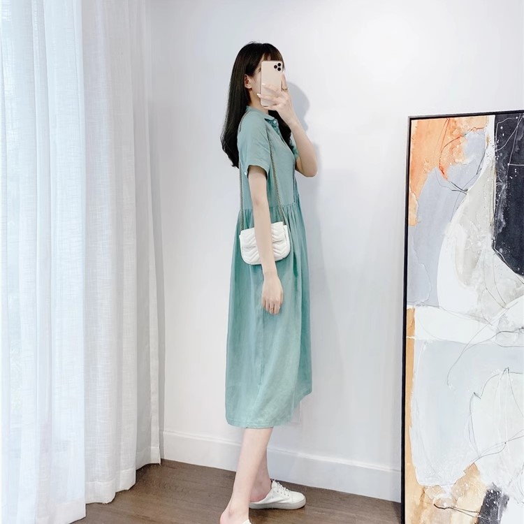 Váy đầm sơ mi dáng dài phong cách Hàn Quốc, chất liệu Linen mềm mát mặc hè Đũi Việt