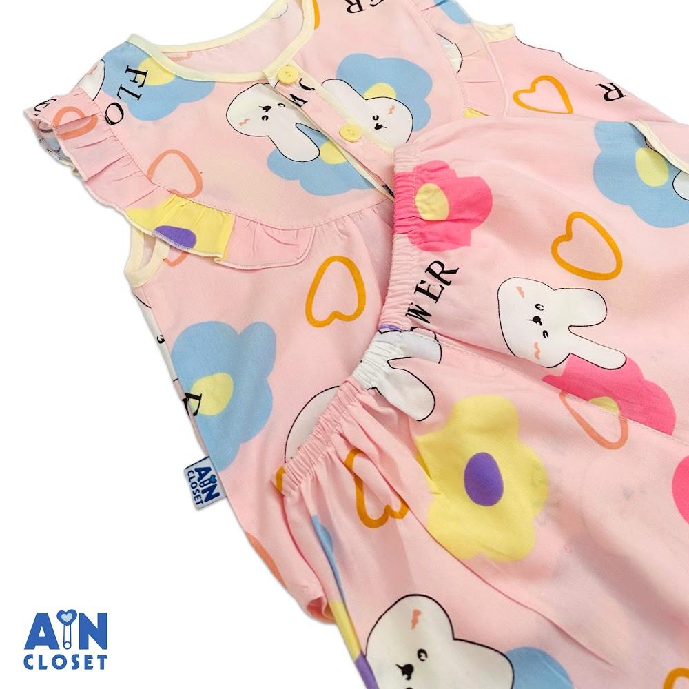 Bộ quần áo Ngắn bé gái hoạ tiết Thỏ Hoa Hồng Lanh lụa - AICDBGXRHMOA - AIN Closet