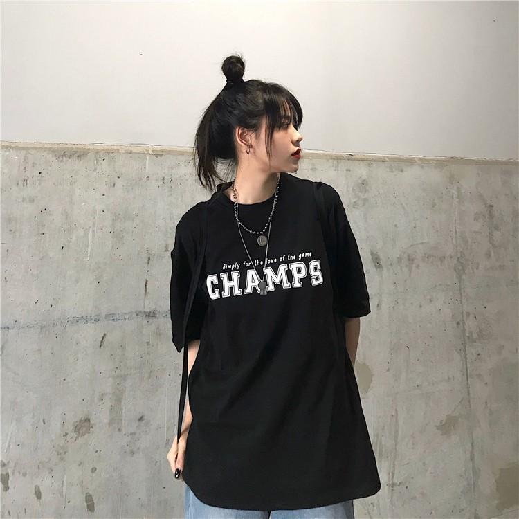 Áo thun Unisex CHAMPS, áo phông form rộng UNISEX nam nữ, tay lỡ form thụng THỜI TRANG AOMIVN