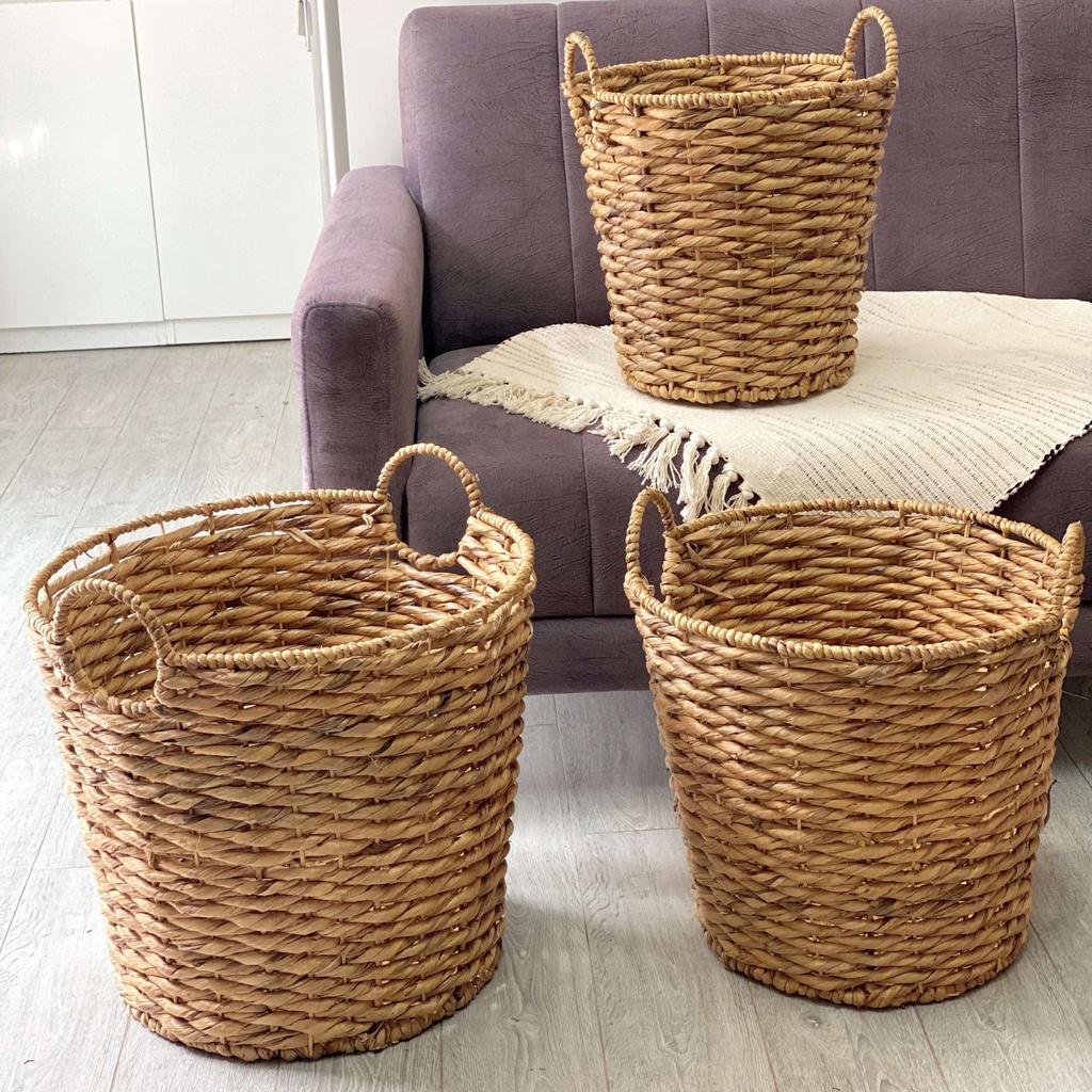 Giỏ lục bình đựng đồ VIETBAS tròn có quai 3 size MAU144