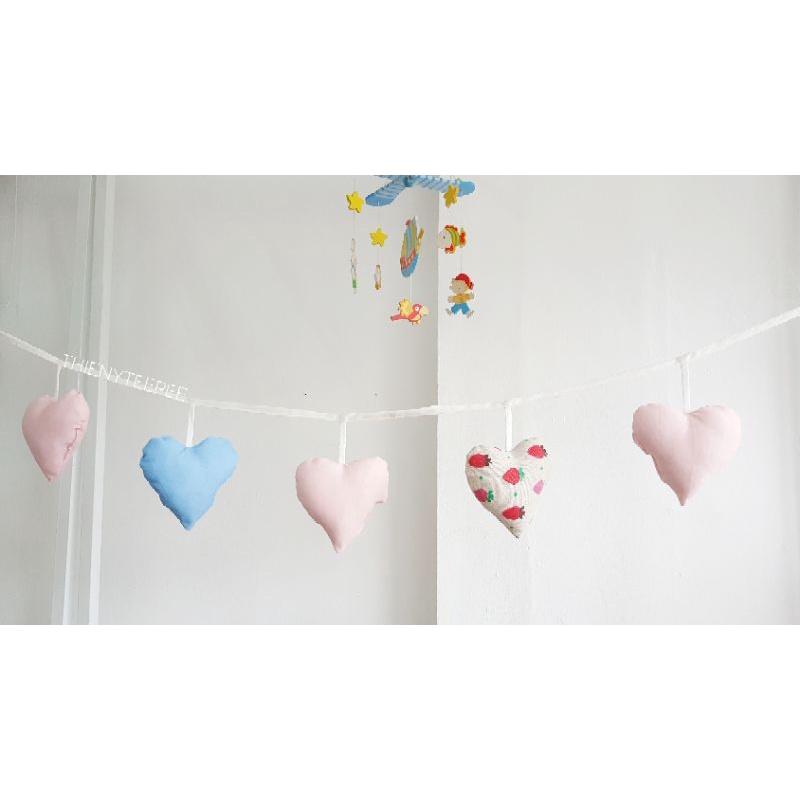 Dây trái tim vải cotton kaki xịn, may đẹp - trang trí, Decor, Sinh nhật, màu xanh hồng dâu