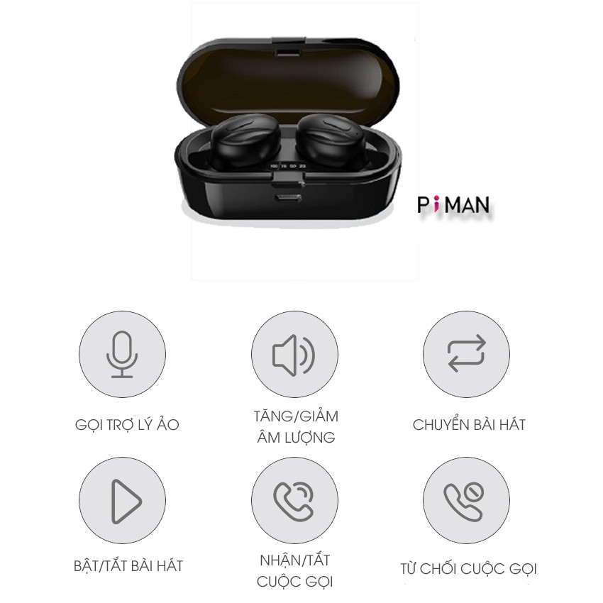 Tai Nghe Bluetooth 5.0 không dây nhét tai mini thể thao Gaming pin trâu- Đèn LED hiển thị Phần Trăm Pin - Hàng chính hãng - TNBT14