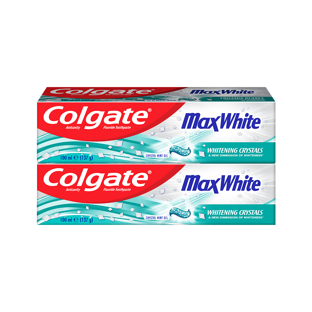 Bộ 2 Kem đánh răng Colgate MaxWhite tinh thể the mát, làm trắng răng trong 2 tuần 137g/ tuýp