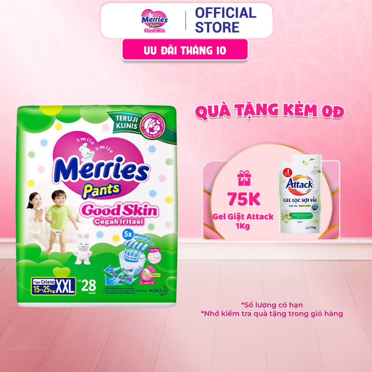 Tã quần Merries Goodskin đủ size M50/L44/XL38/XXL28