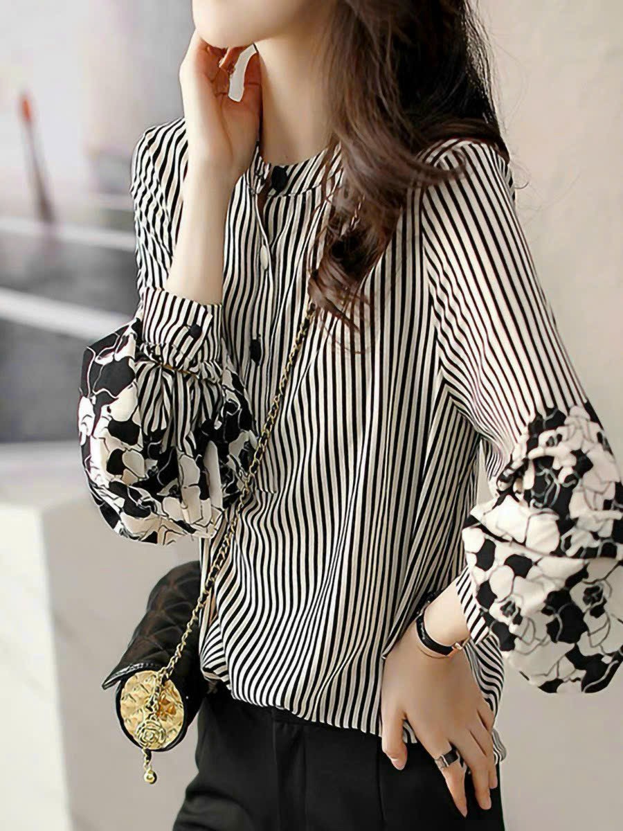 ÁO SƠ MI SỌC PHỐI HOA CAO CẤP