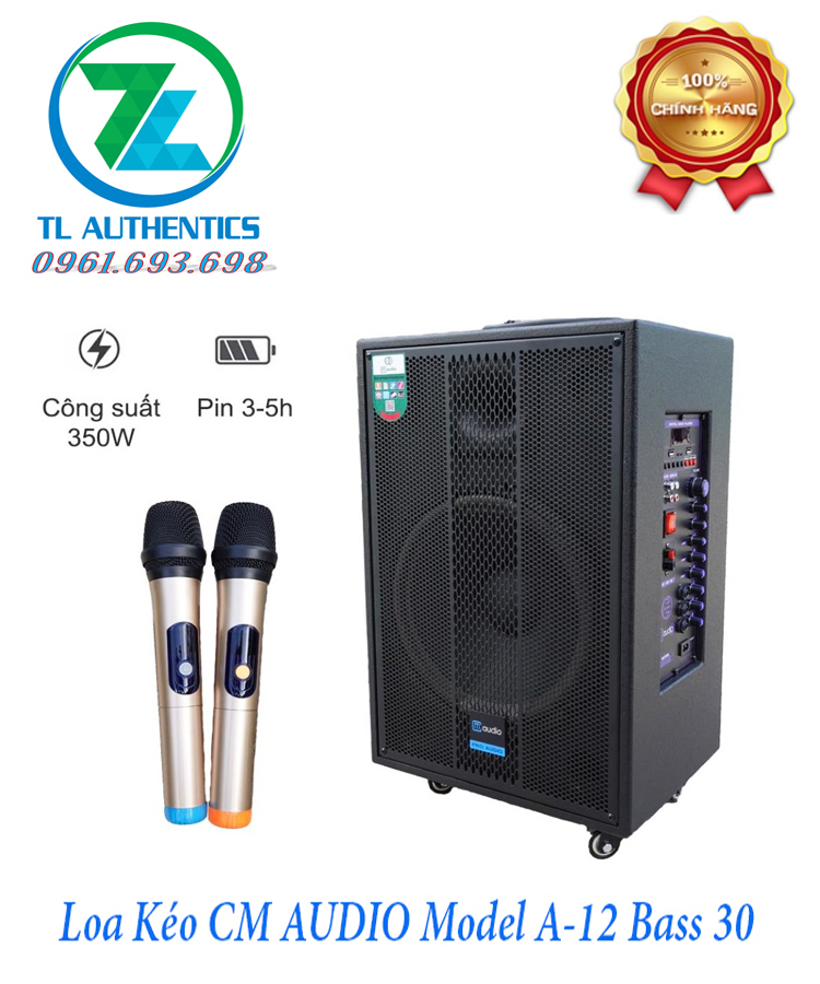 Loa kéo bluetooth CMAUDIO model A12 bass 30,hàng chính hãng nhập khẩu 2023,tặng kèm bộ sạc và pin sạc 1200mah