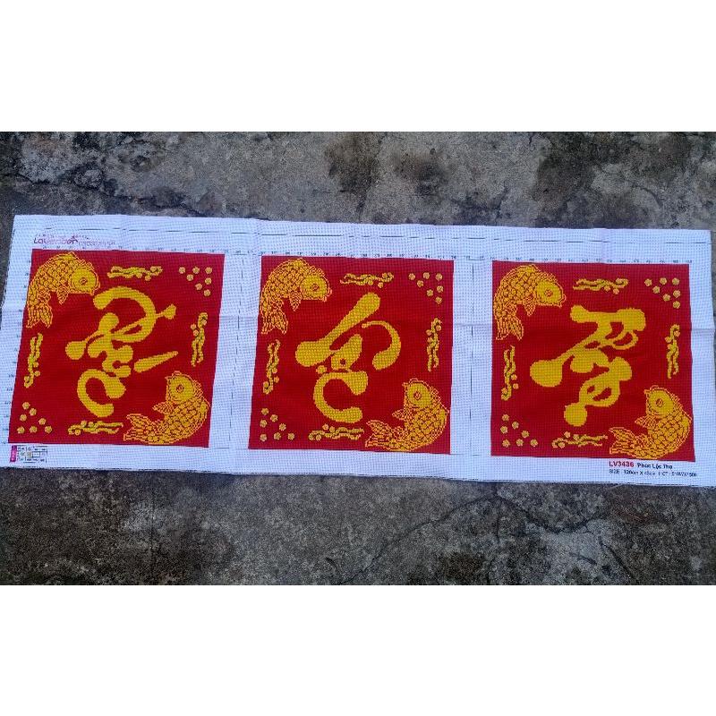 Tranh Thêu Chữ Thập Phúc Lộc Thọ Cá Chép LV3436