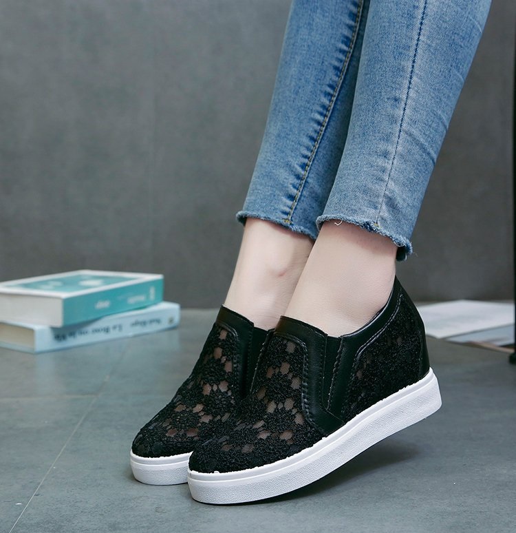 Giày độn đế nữ, giày slip on nữ đế độn lưới V10 phối ren hoa êm chân, hàng Quảng Châu loại 01 S080